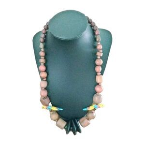 1980s Vintage Wooden Bead Parrot Statement Necklace